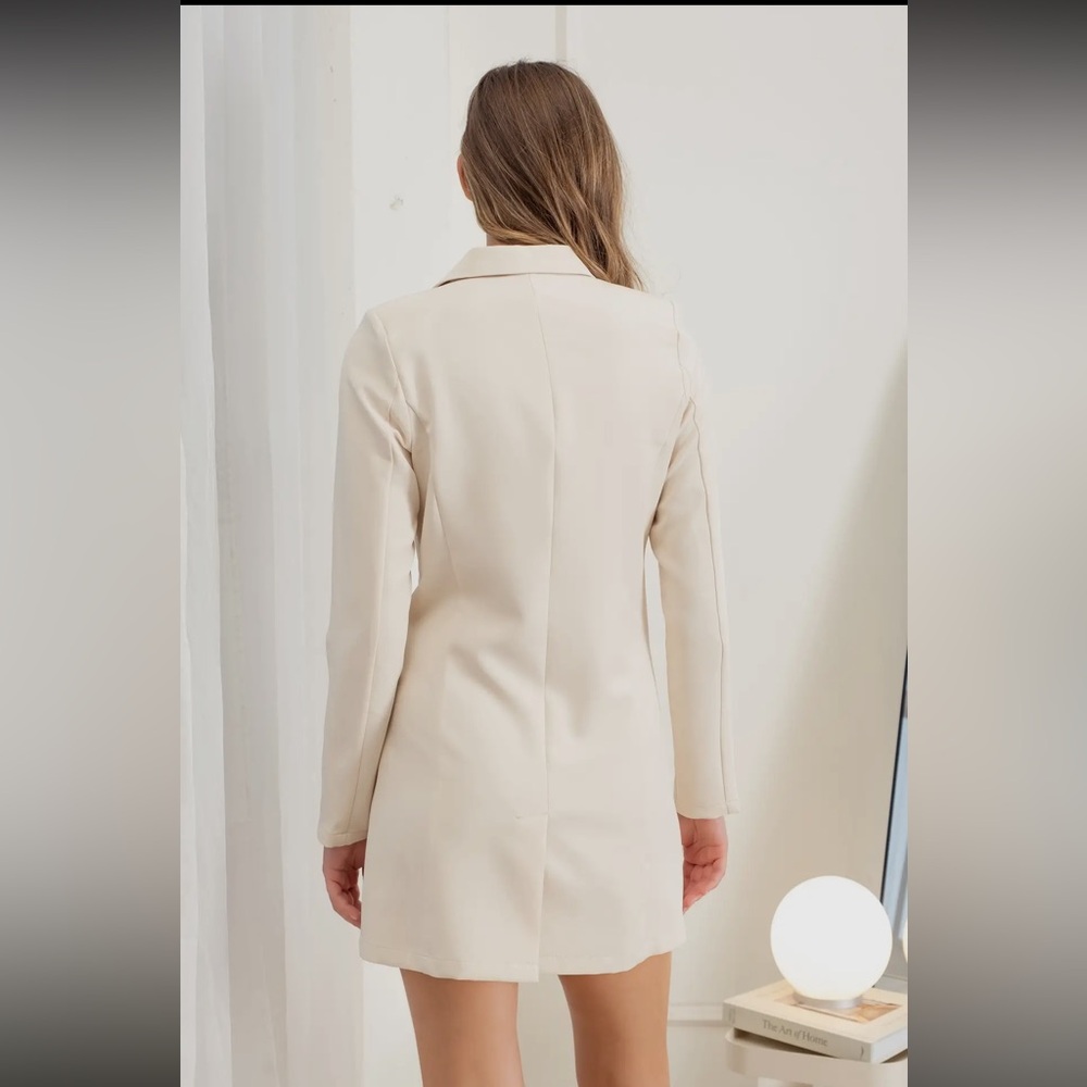 819. LAST 1! Cream Blazer Jacket Coat Double Breasted Long Sleeve Pockets - Picture 6 of 8